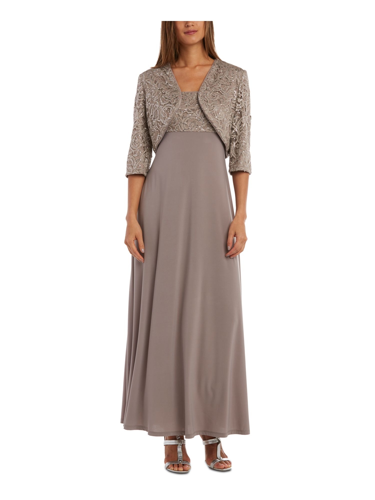 R&M RICHARDS Womens Beige Sequined 3/4 Sleeve Evening Vest Top 16