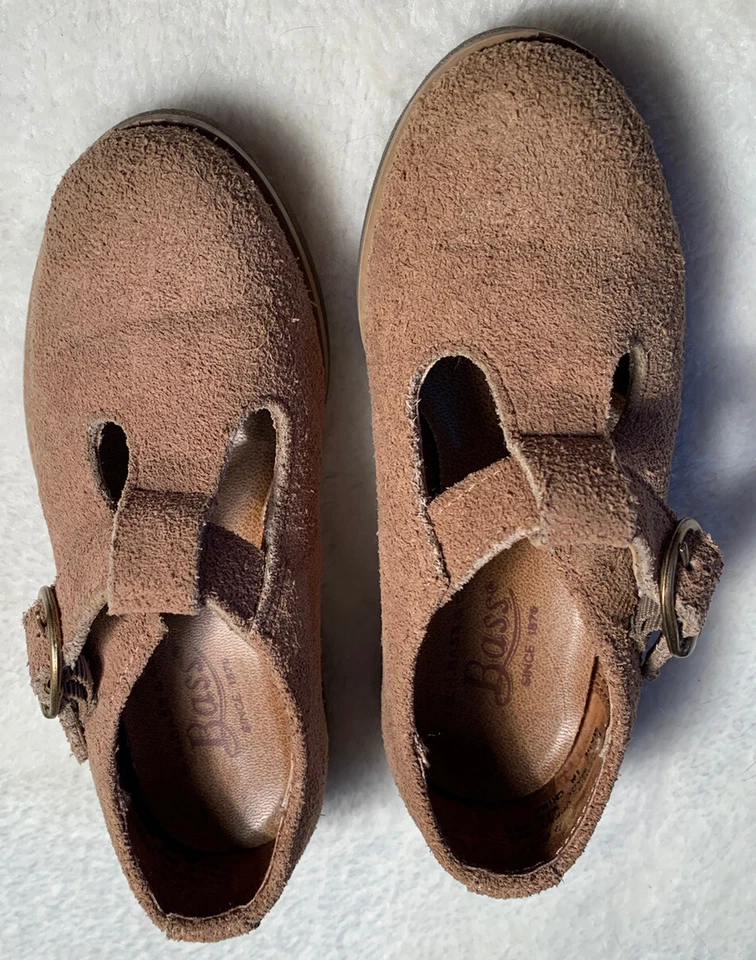 复古贝斯女孩蹒跚学步的棕褐色鞋磨砂皮革 10.5 码中码带扣 — 第 2/4 张图片