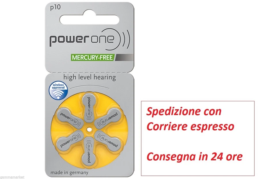 60 batterie POWERONE 10 per apparecchi acustici - protesi acustiche