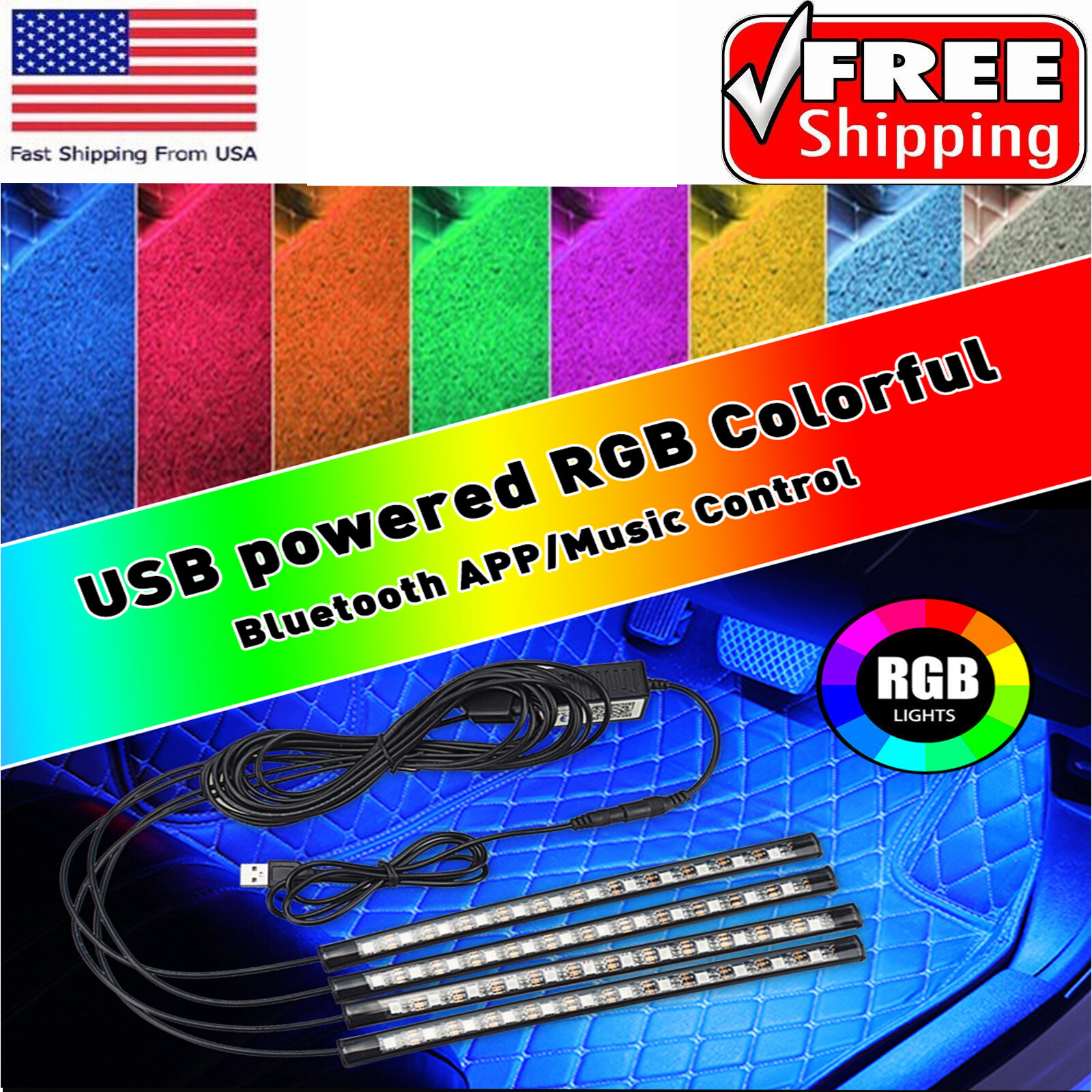 4pcs Car Interior Atmosphere Wire Strip Auto Light LED Decor Lamp Accessories