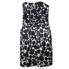 David’s Bridal Strapless Black White Floral Formal Bridesmaid Prom Dress Size 2