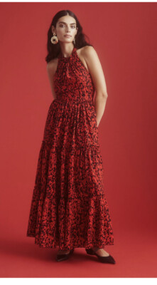 EUc Anthropologie Payal Jain Halter Dress Maxi 6 $248 Tiered Red Black HTF  | eBay