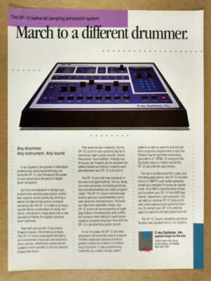 1986 E-mu Systems SP-12 Sampling Drum Machine vintage print Ad