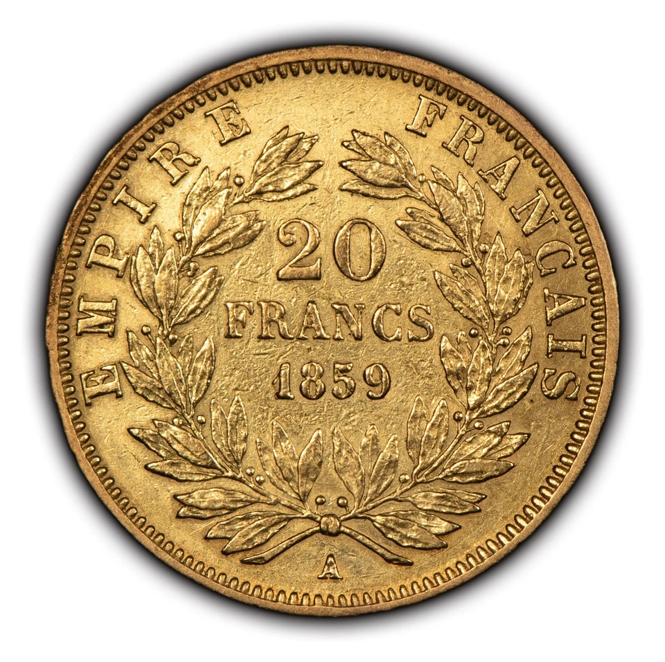 Золотая монета Франции 20 франков 1859-A - KM781.1 - 0.1867 AGW - SKU-G1801 - Изображение 4 из 4