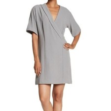 BOBEAU NEW $72 Short Sleeve Crepe V-Neck Dress in Grey Monument XS