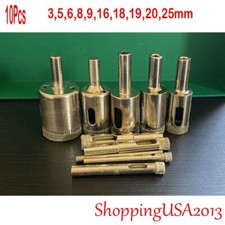10 Pcs 3-25mm Diamond Drill Bits Set Hole Saw Cutter Tool Chuck Glass Ceramic