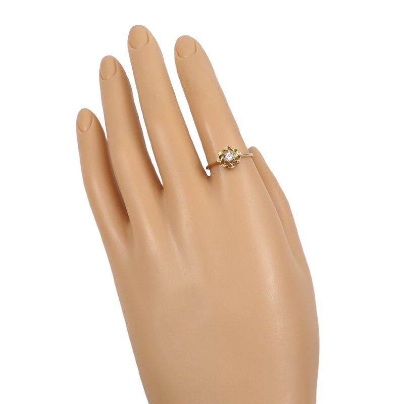 Solid 18K Yellow Gold Clear CZ Flower Ring Size 6 - image 3