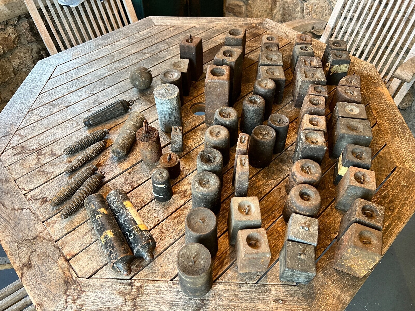 Large lot of 59 antique clock weights eBay