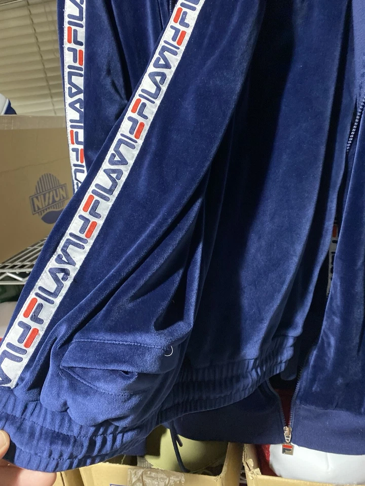 Sudadera con capucha vintage de terciopelo FILA CONSTRUIDA CON LOGOTIPO a rayas para hombre L cremallera Foto 2 de 4