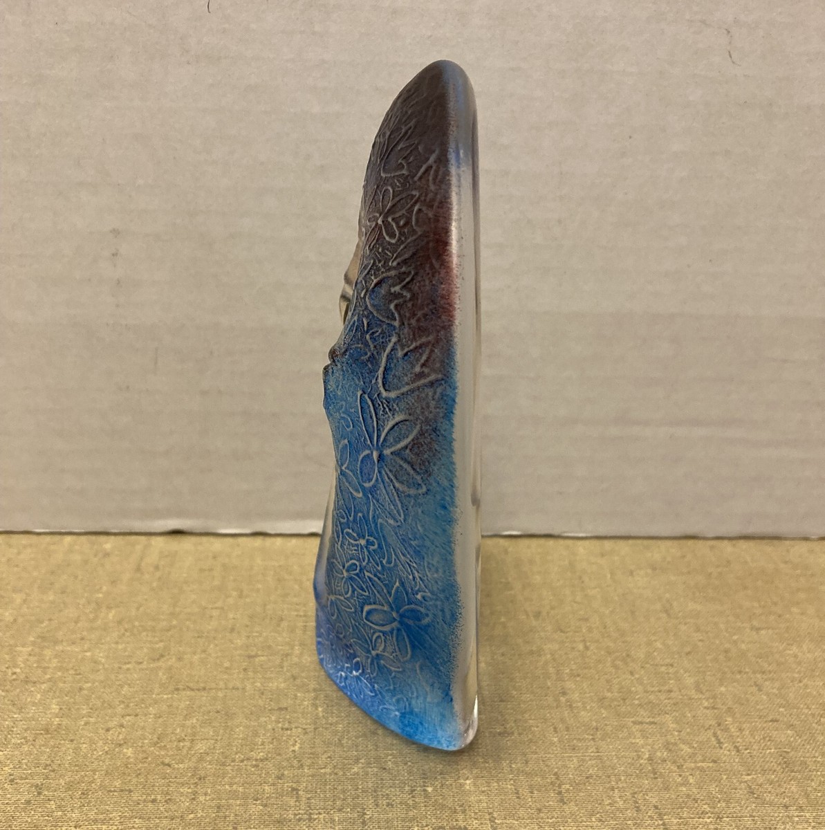 Mats Jonasson Fleur Blue Art Glass Face Sculpture Signed 