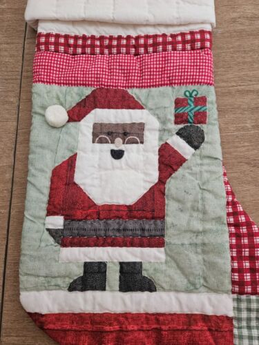 Pottery Barn Heirloom Quilted Christmas Stocking SANTA Dark Skin Tone NWT - Picture 2 of 5