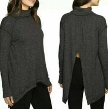 We the Free Free People Split Back Turtleneck Relaxed Fit Boho Gray Oversized S