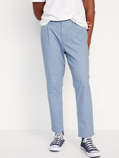 Old Navy Loose Taper Flex Pleated Ankle Chino Pants Mens 32x30(25) Blue NEW