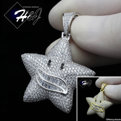 925 STERLING SILVER CUBIC ZIRCONIA GOLD PLATED/SILVER SMILING STAR PENDANT*SP305