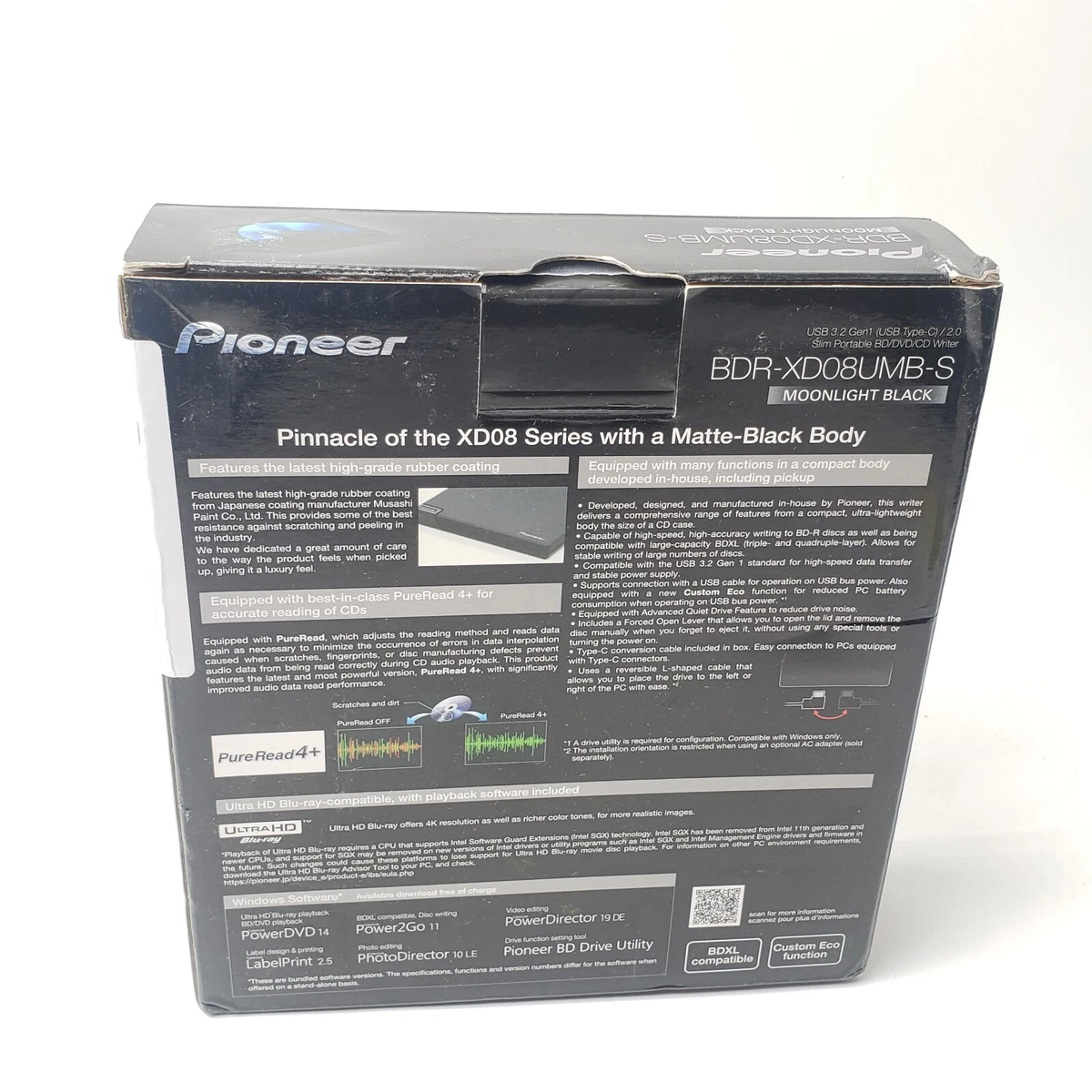 Pioneer BDR-XD08MB-S Ultra HD Blu-ray Matte Black USB3.2 External 