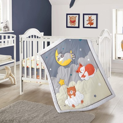 Good Night Bear and Fox 3 Piece Crib Bedding Set, 33 x 42, Multi-Color