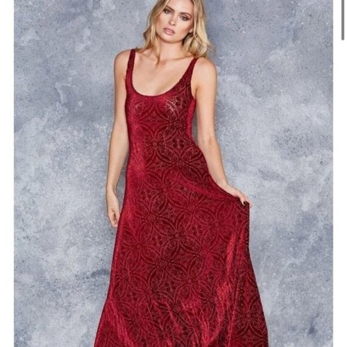 BlackMilk BURNED VELVET WINE MAXI DRESS 