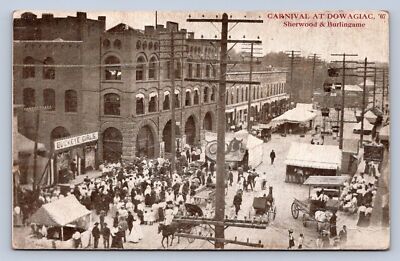 JH6/ Dowagiac Michigan Postcard c1910 Carnival Tents Crowd Street 154
