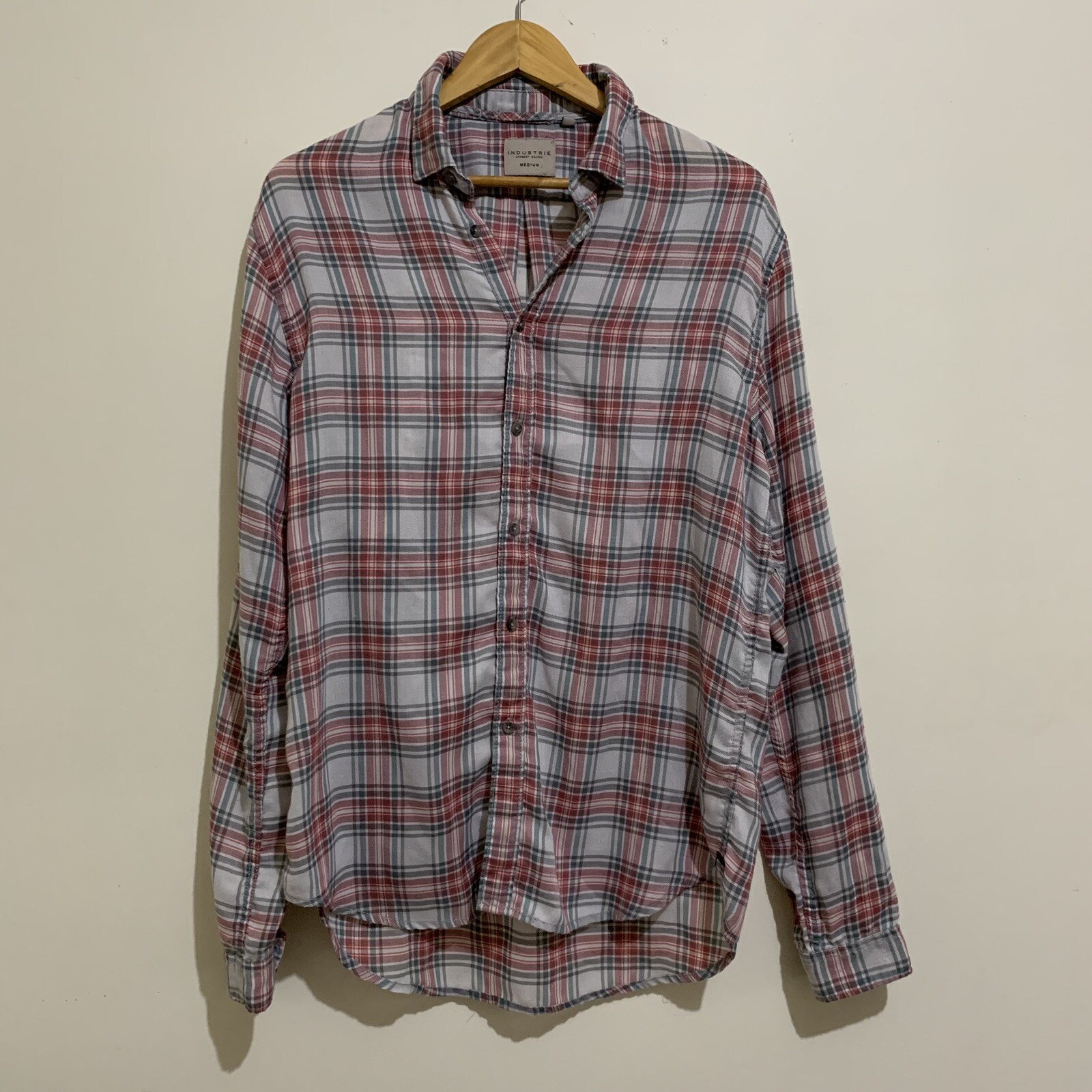 Industrie Button Down Shirt Men's Size Medium Plaid Long Sleeve Casual-image