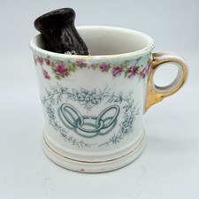 Vintage C.T. Germany Porcelain Shaving Mug Boar Brush Set Oddfellows IOOF