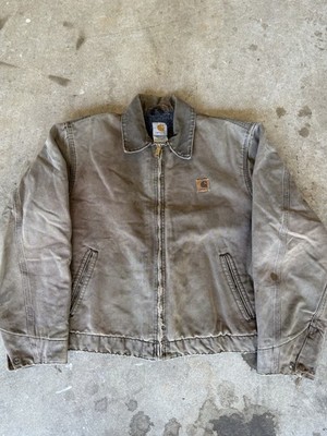 Carhartt Men s Brown Lined Zip Work Jacket Point Collar Regular Fit Size L
