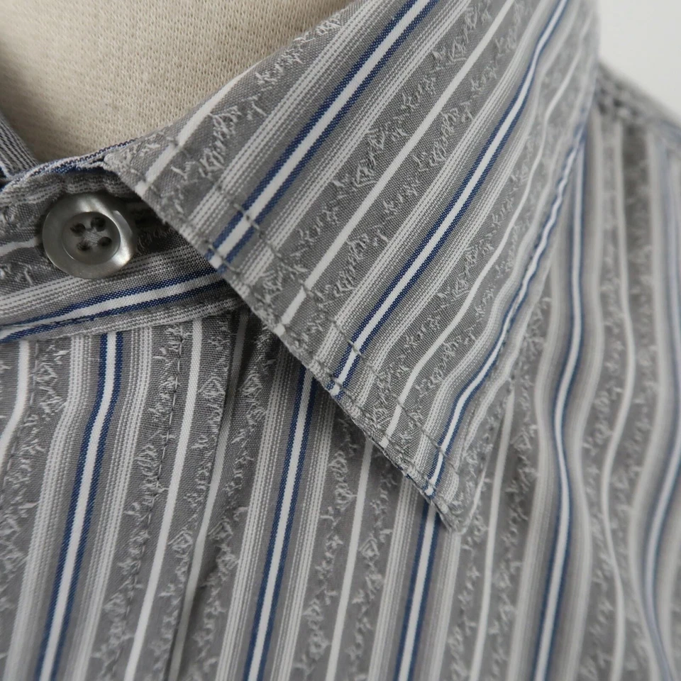 Blue by Pronto Uomo Mens Button Up Gray Striped Dress Shirt XLT - Image 3 of 4