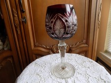 Jarrón copa gigante cristal color amatista bohemio vintage