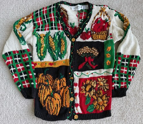 Vtg 90’s The Eagle’s Eye Knit Cardigan Sweater Women Small Harvest Fall Pumpkin