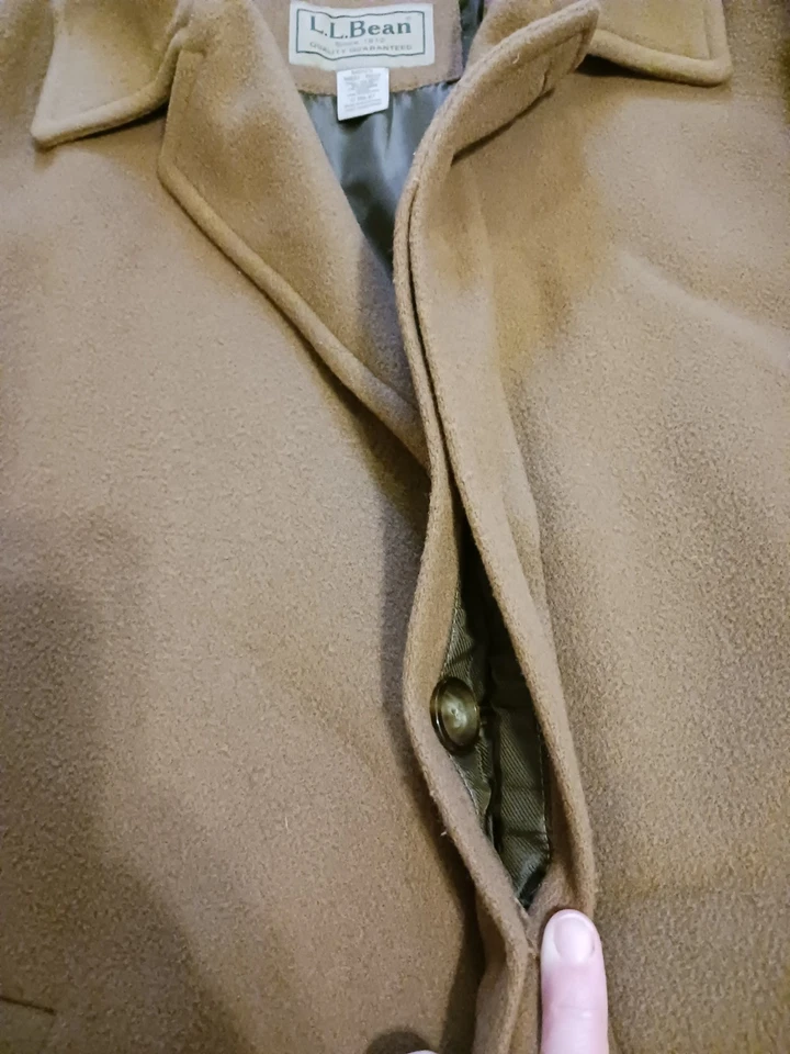 Vtg LL Bean Wool Cashmere Blend Classic Trench Peacoat Camel Tan Men's Medium - Image 3 of 4