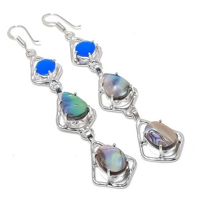 Natural Abalone Shell Gemstone 925 Sterling Silver Jewelry Earring Size 3''