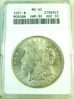 1921 Morgan dollar ANACS MS63 *VAM 15(old V30) pitted reverse Hot50* CLC