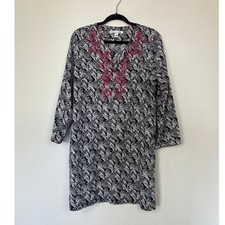Oscar De La Renta Printed Classic Long Sleeve A Line V Neck Classic Mini Dress L