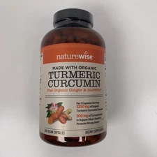 Naturewise Organic Turmeric Curcumin Capsules - 360 Count 2250mg Exp 2/2028