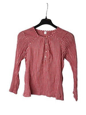 Old Navy Womens Gingham Blouse Top Size S  Smocked Gauzy Cotton Blend Red White