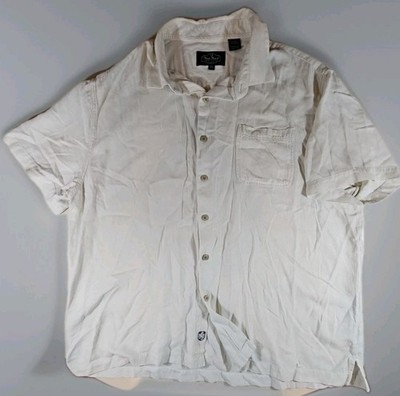 Nat Nast Dress Shirt Mens XL Off White 70% Silk 30% Cotton Button Up