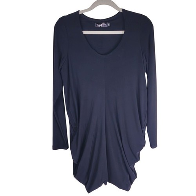 #ad Sympli Vneck Tunic 10 Black Double Layer Seam Detail Lagenlook Drapey $34.99