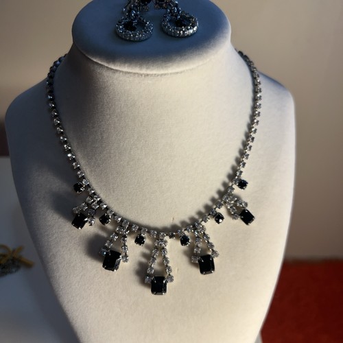 Vtg Unsigned Joseph Weisner Choker Onyx Crystal Rhinestone Choker & Earrings
