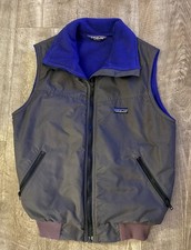 Vtg Patagonia Shelled Synchilla Fleece Lined Vest Small Gray Blue Made in USA