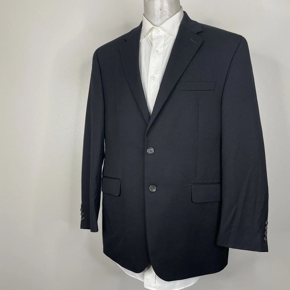 Traje Chaps 2 Piezas Hombre 42R 38x32 Negro Lana Sólida Dos Botones Foto 4 de 4