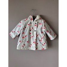 Jacadi Paris Fleece Lined Cherry Print Hooded Raincoat Size 12 Months