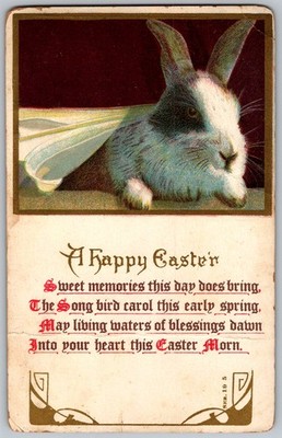 Antique Postcard Happy Easter Rabbit Illustration 1910s