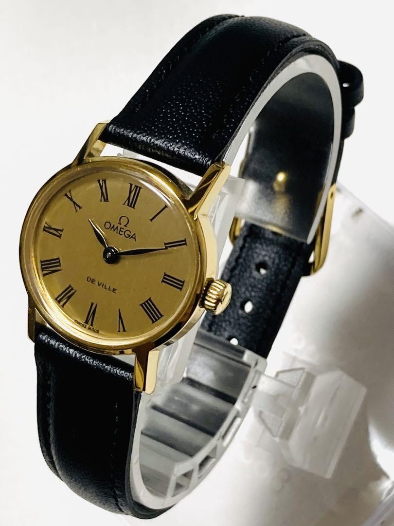 Omega De Ville Women's Manual Wind Gold Round Leather Watch Swiss Made 25mm
