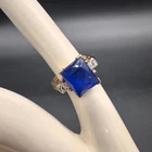 Vintage Gold Ring Blue Stone Art Deco 10K Estate Jewelry Statement Cocktail Sz 5
