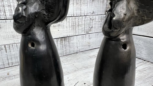 Vintage 2 Oaxaca Mexico Black Pottery Clay Angel Taper Candle Holder 11โ Tall ๐ค - Picture 7 of 15