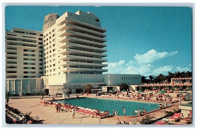 1957 Pool and Cabana Club Eden Roc Hotel Miami Beach Florida FL Postcard