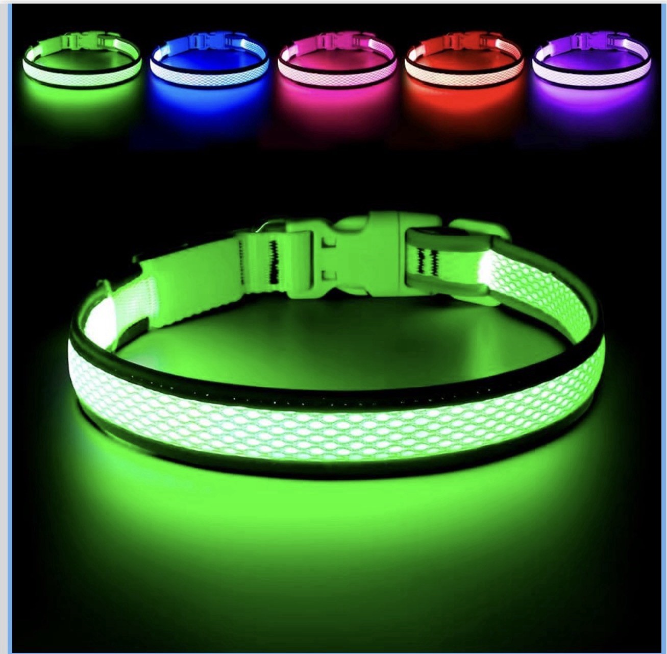 LED DOG COLLAR Adjustable Comfortable Soft Mesh Safety Collar LRG Dogs