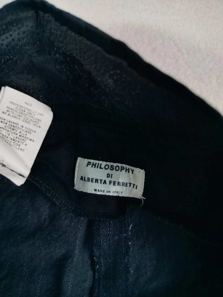 Philosophy Di Alberta Ferretti Pants Womens 6 Blue Pinstripe Belted Wool Blend - Image 4 of 4