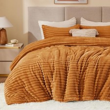 Fleece Comforter Set -Super Soft Warm Fluffy Bedding, Twin Rust Orange