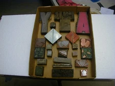 LOT MIXED SYMBOLS  LETTERS 5",  2 7/16" vintage letterpress PRINTERS type blocks