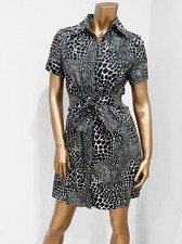 INC Women's Animal Print Short Sleeve Button Front Fit & Flare Dress Size 6